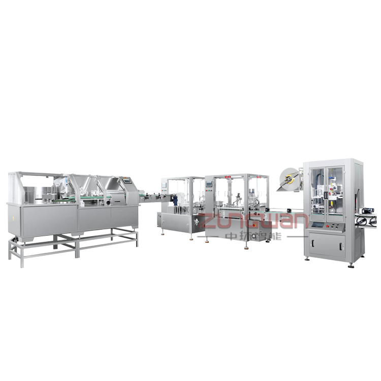 ZHX-SRX全自動水乳膏霜液灌裝旋蓋套標聯(lián)動生產(chǎn)線
